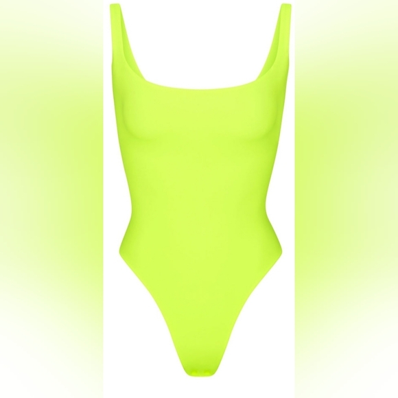 SKIMS Tops - NWT SKIMS Fits Everybody Square neck thong bodysuit Neon Green Highlighter 💚  L